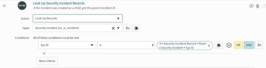 Transform flow: Look up security incident record