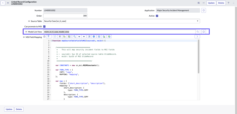 Custom view is rendered to the Source Table.