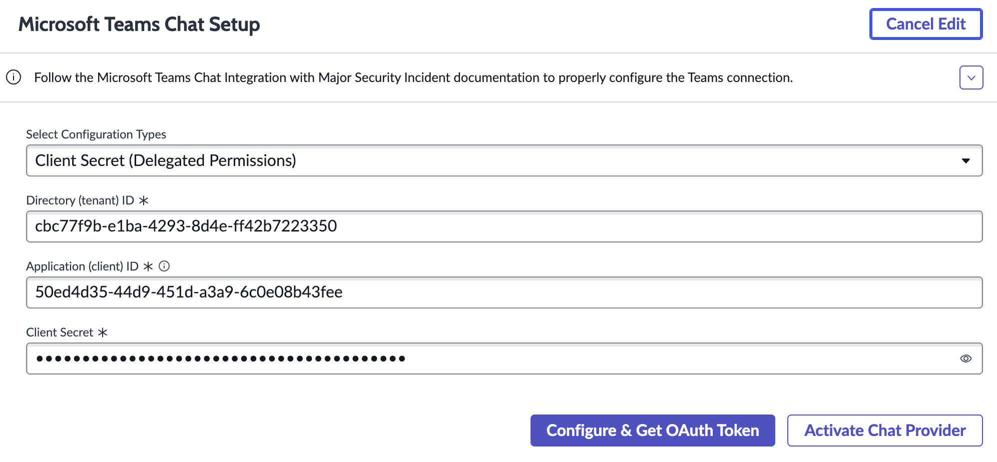 クライアントシークレットを使用した Teams セットアップ
