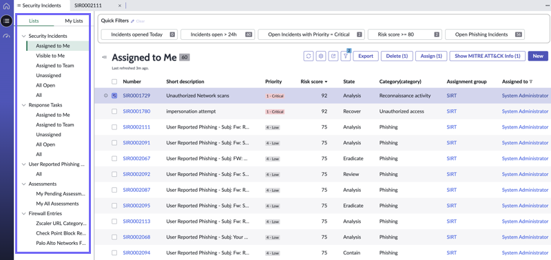 Landing page list view