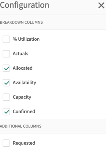 Menu de configuration dans l'outil de recherche de ressources.