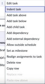 menu contextuel de ligne