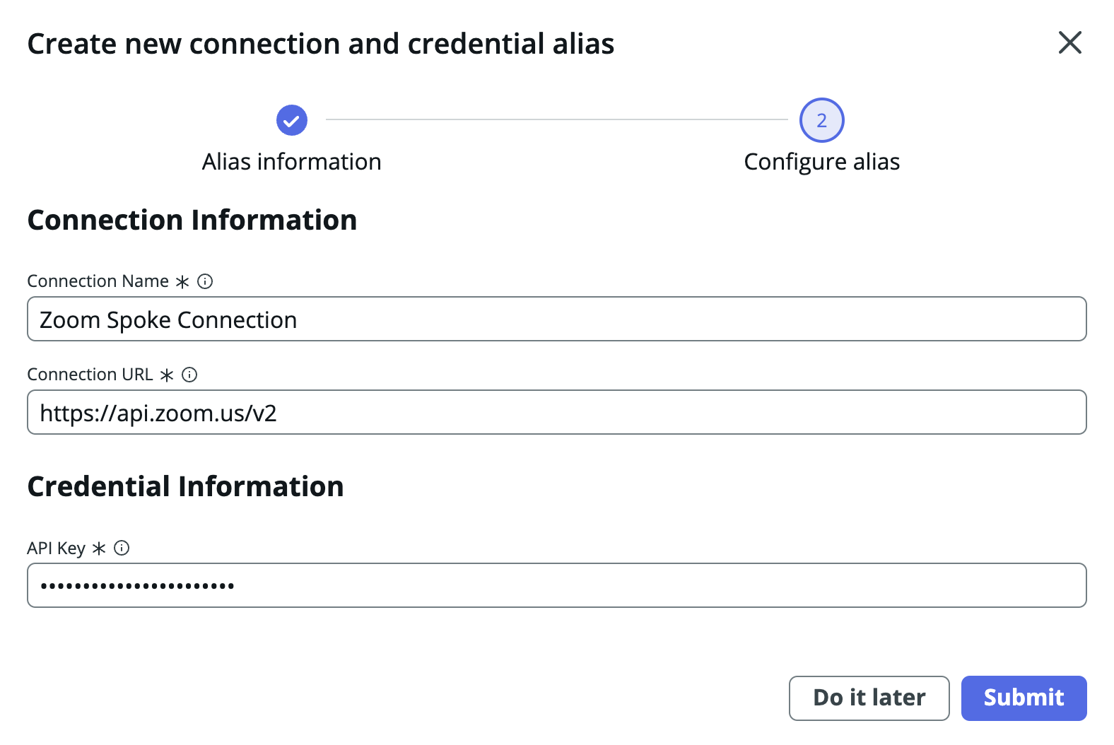 Configure os registros de conexão e credencial.