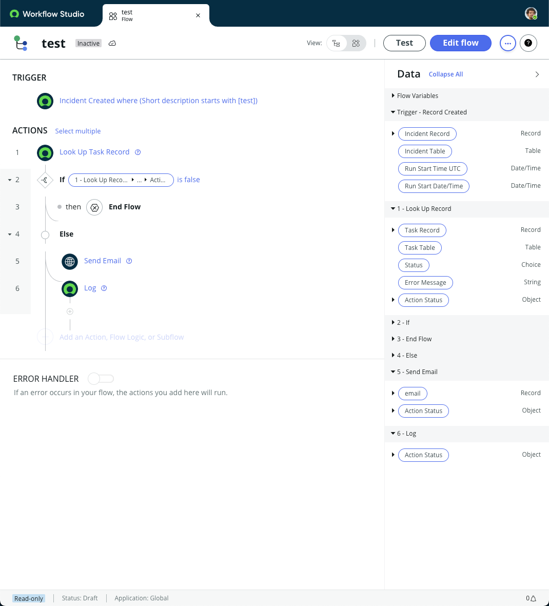 Exemplo de fluxo exibindo a opção Editar fluxo.
