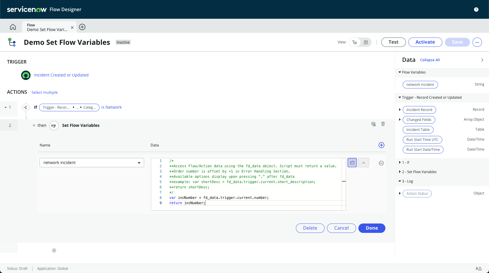 Use um script para definir uma variável de fluxo.