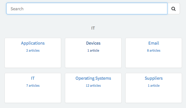 KB Search widget with categories displayed