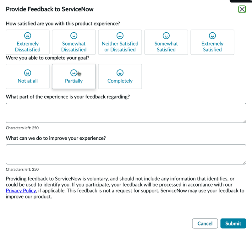 Provide feedback modal