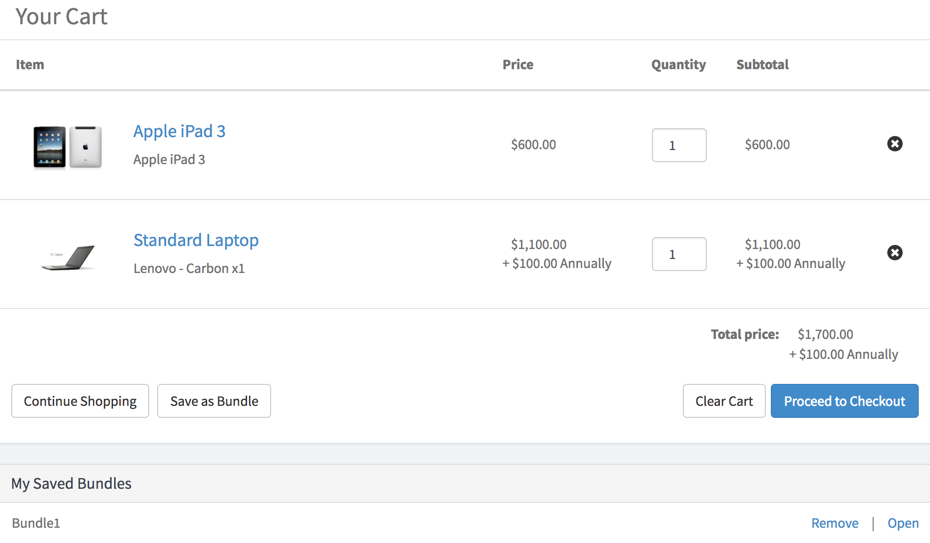 Screenshot for the SC Shopping Cart widget