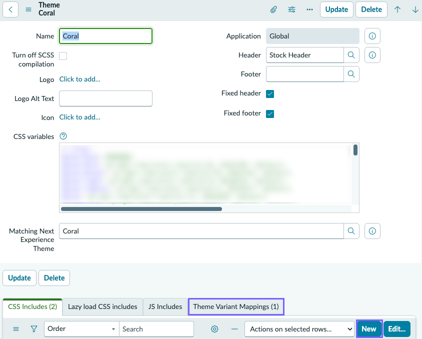 Theme Variant Mappings tab.