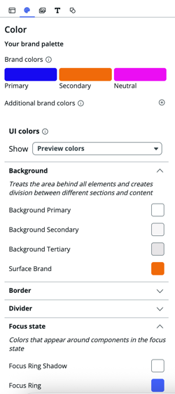 Global styles tab with Color panel selected.