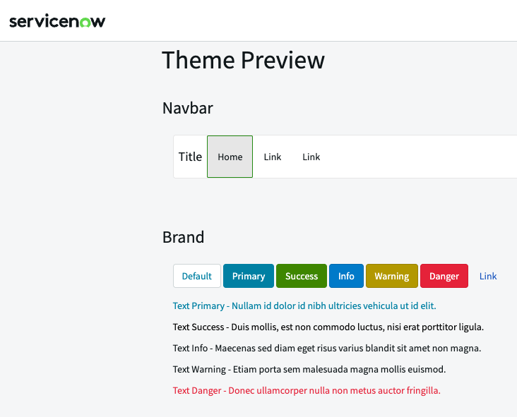 Theme Preview widget with Brand and Navbar information.