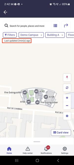 마지막 업데이트 시간 간격 레이블로 최근 점유 및 예약 데이터를 가져오는 시간을 표시합니다.