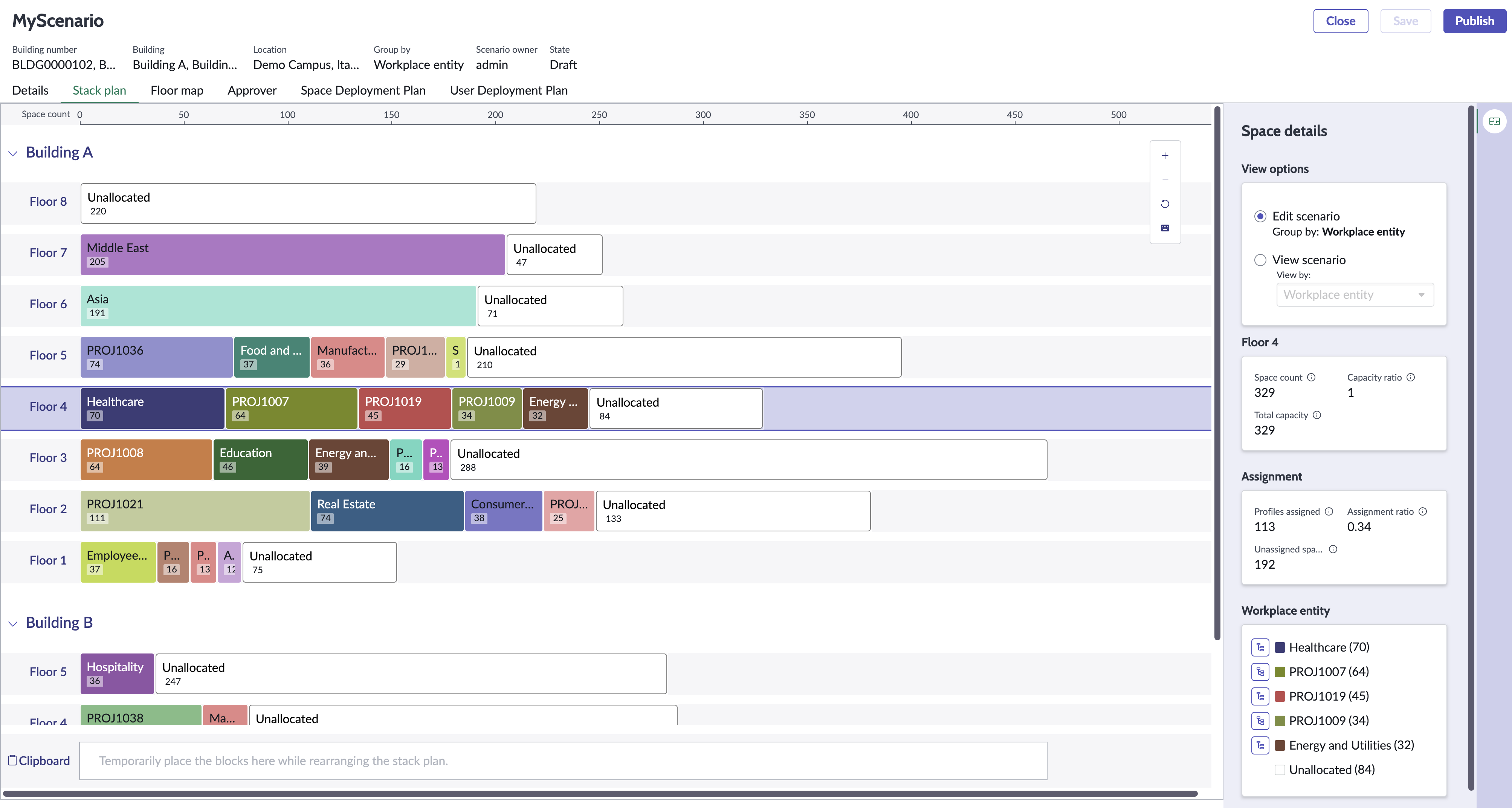 스택 계획 뷰.