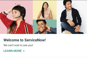 'ServiceNow 입사를 환영합니다' 미디어 섹션(입사 전)