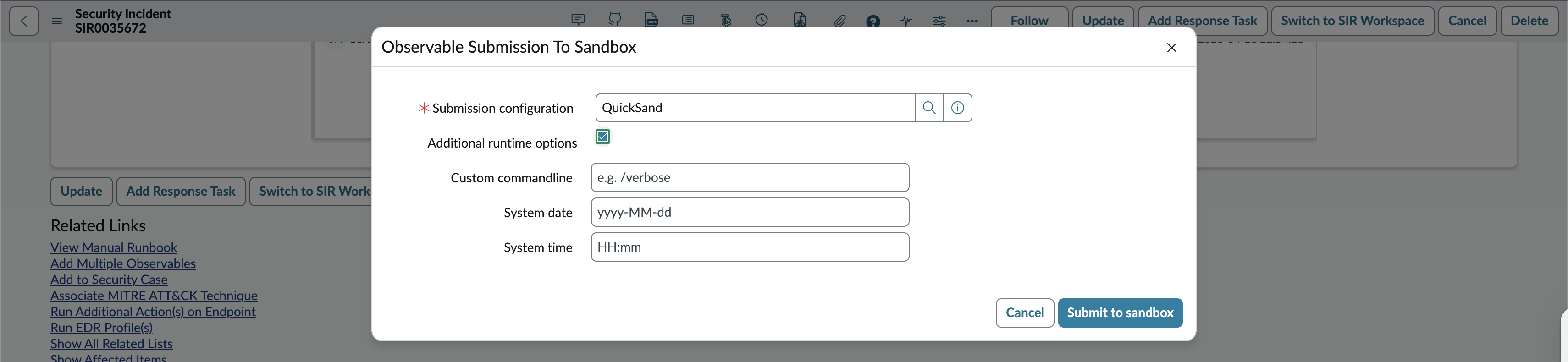 File submission with additional runtime options.