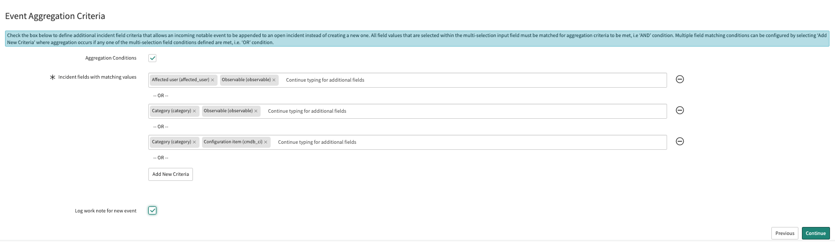Aggregation criteria