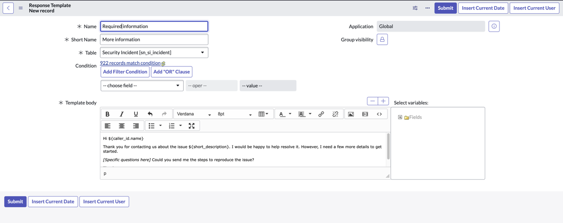 Response Template: record view.