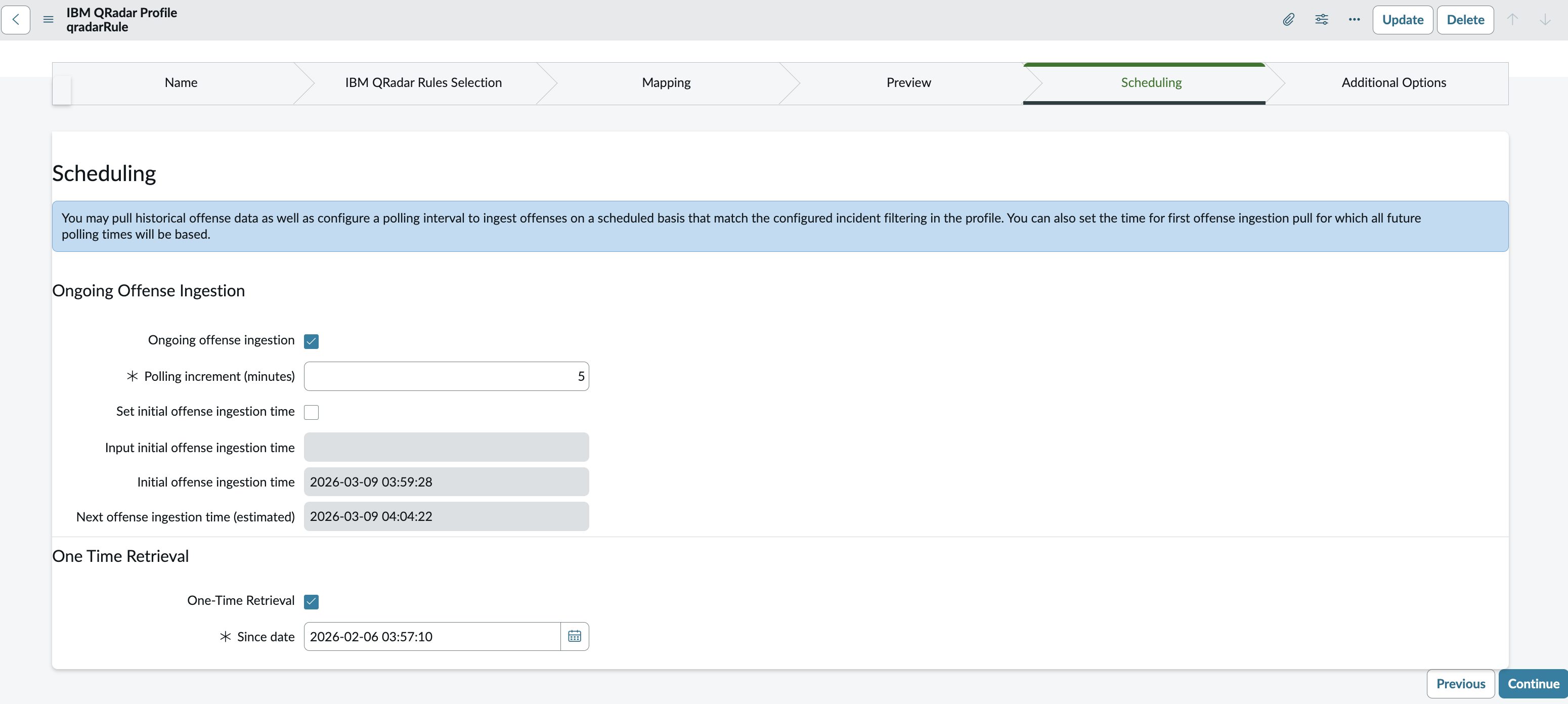 IBM QRadar: Create Profile: Schedule