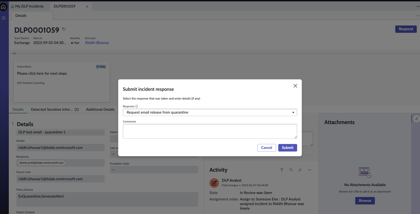 Submit incident response for Microsoft Exchange