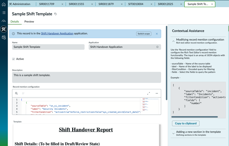 Create a new Shift Handover template