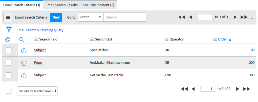 Email Search Criteria related list