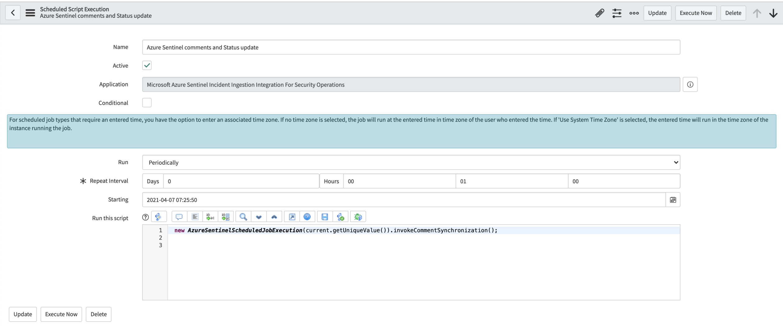 Replicate Azure Sentinel comments and Status update job and run as system user.