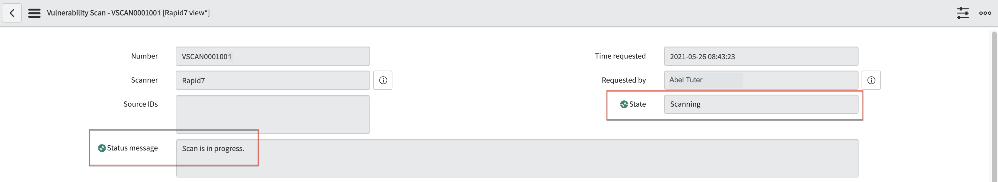 State and Status message fields highlighted