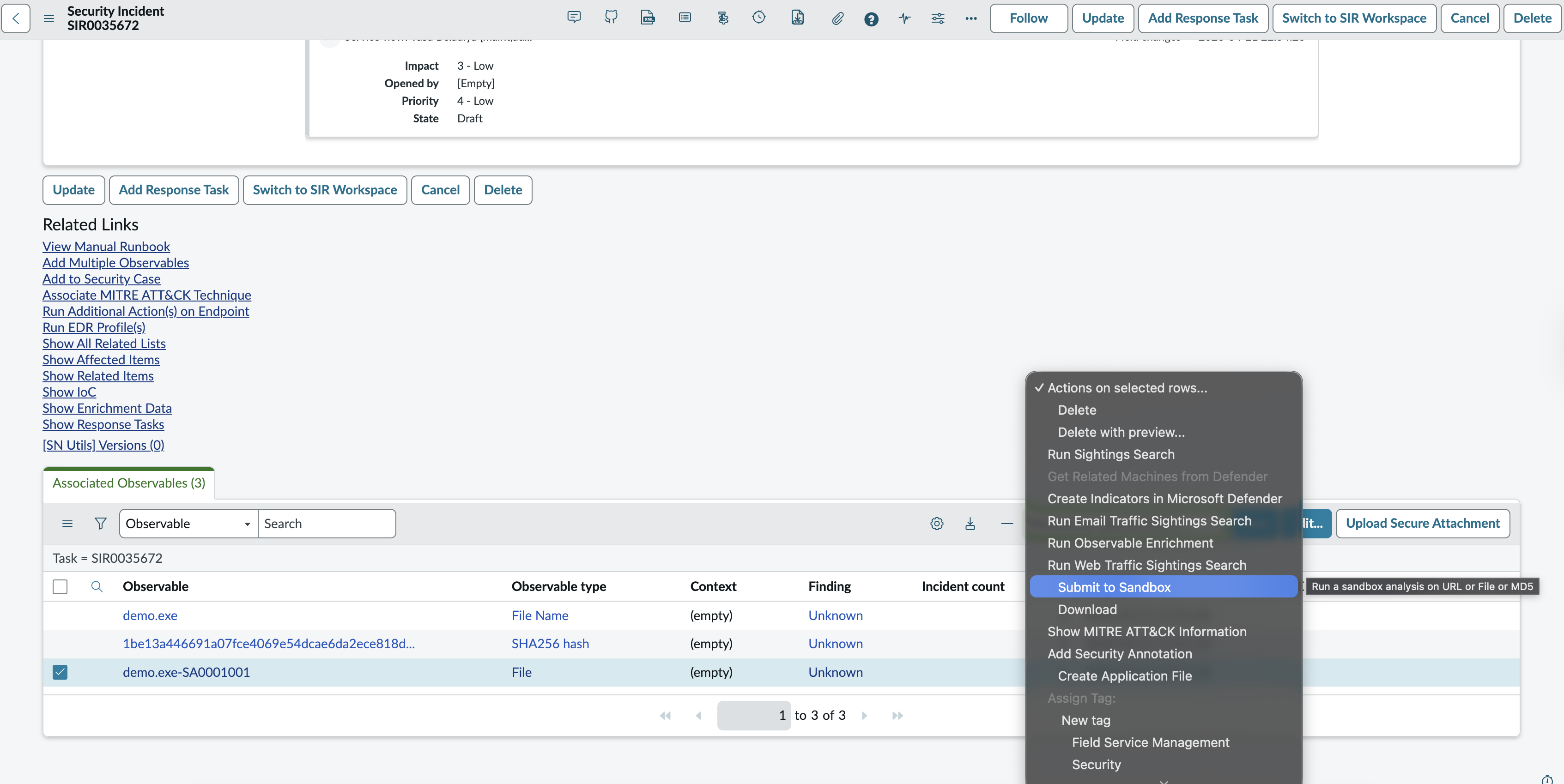 Submit to sandbox for malware analysis.