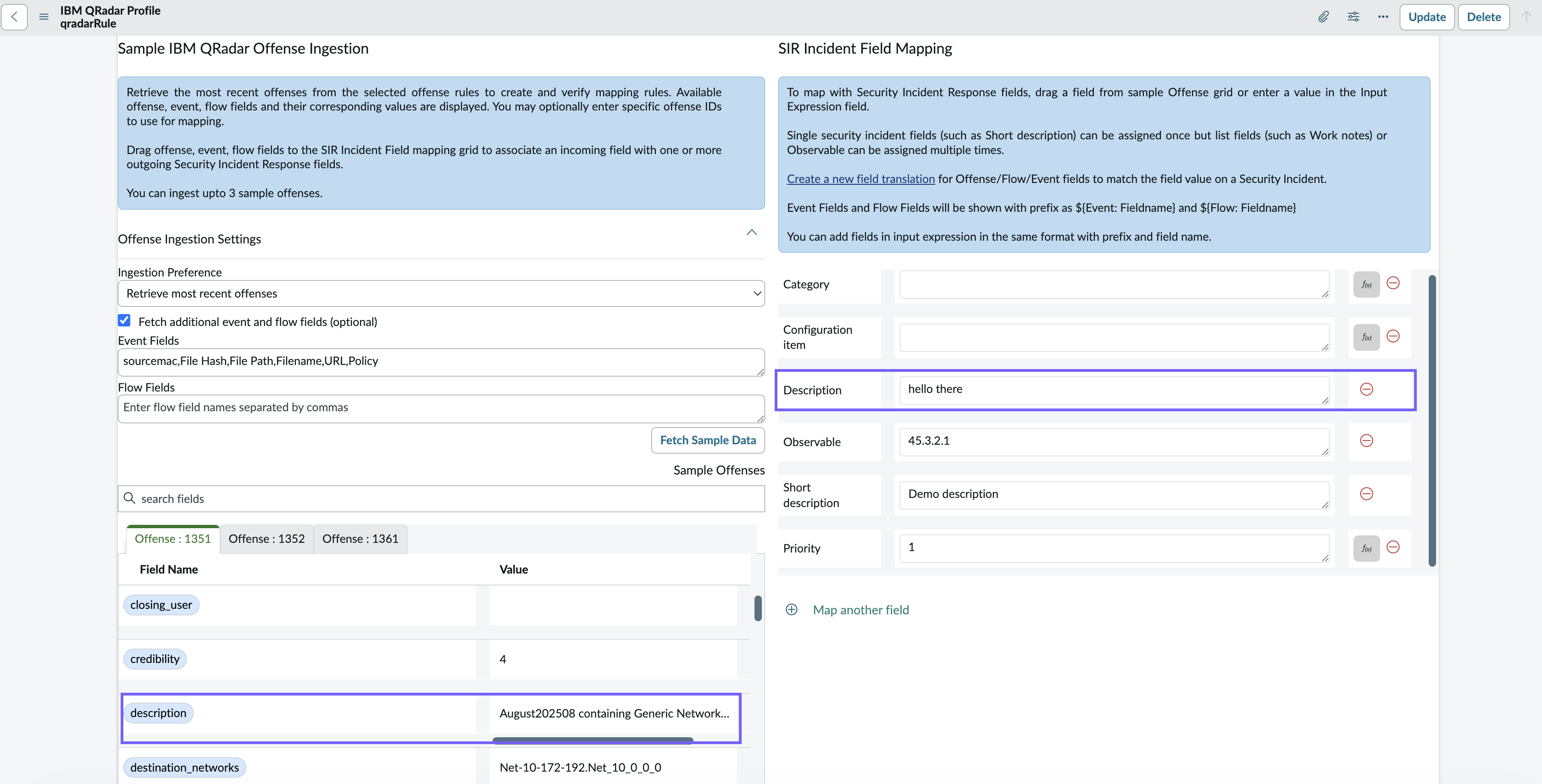 IBM QRadar: Create Profile: Mapping: SIR1
