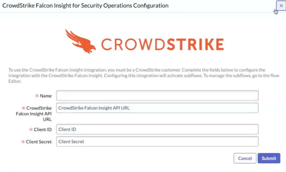 CrowdStrike Falcon Insight configuration tile.