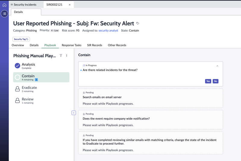 Show pending stages and activities in Phishing Manual playbook
