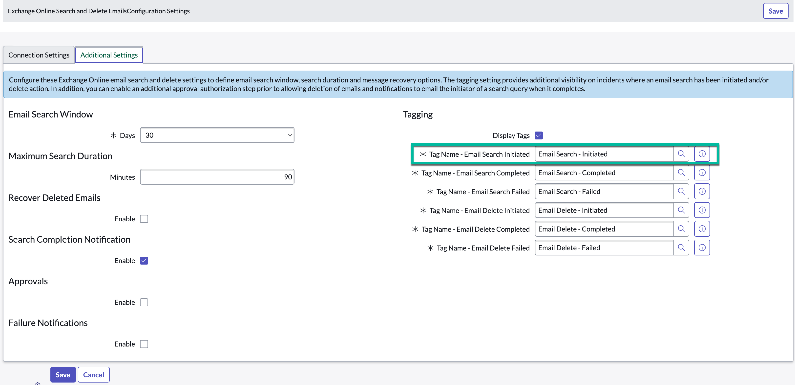 Additional settings page.