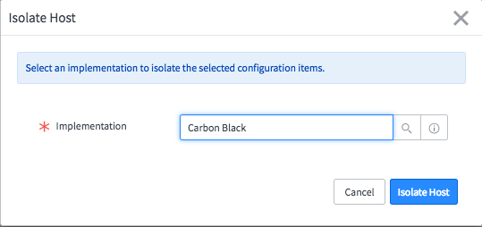 Isolate Host dialog box