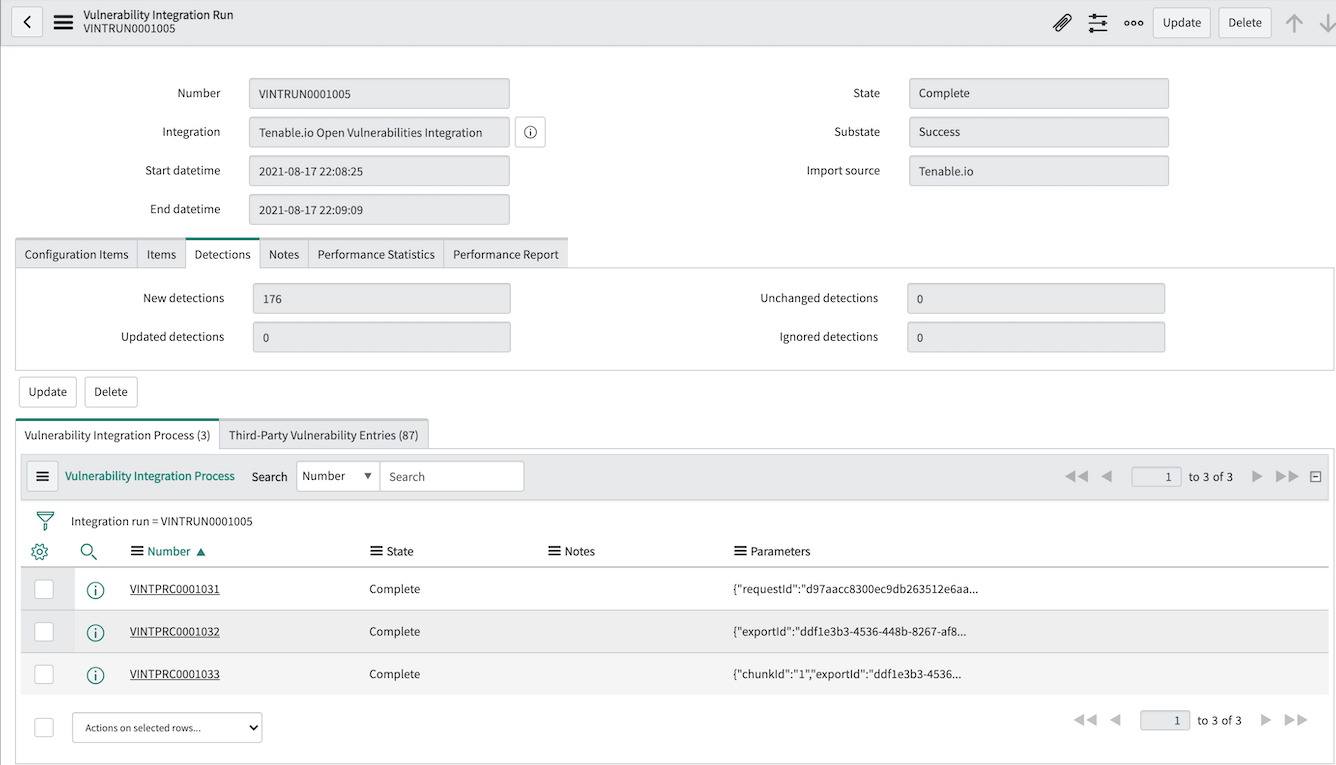 Detections tab on integration run record