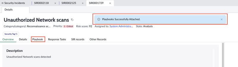 Playbook confirmation message
