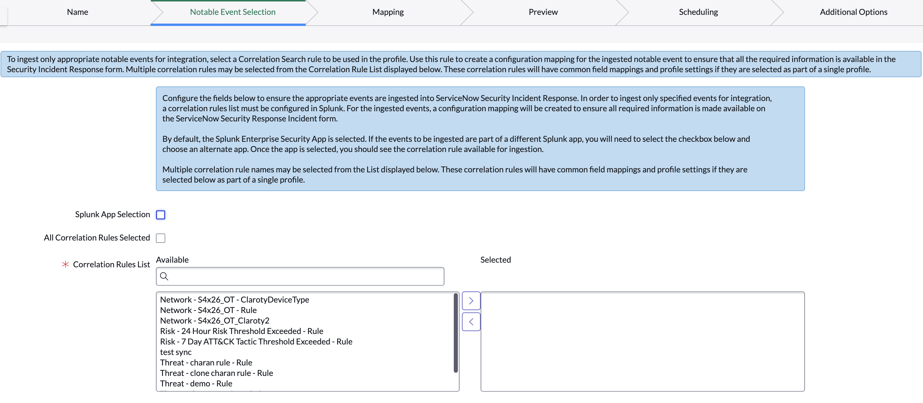 Splunk ES Event Profile: Select Notable Event
