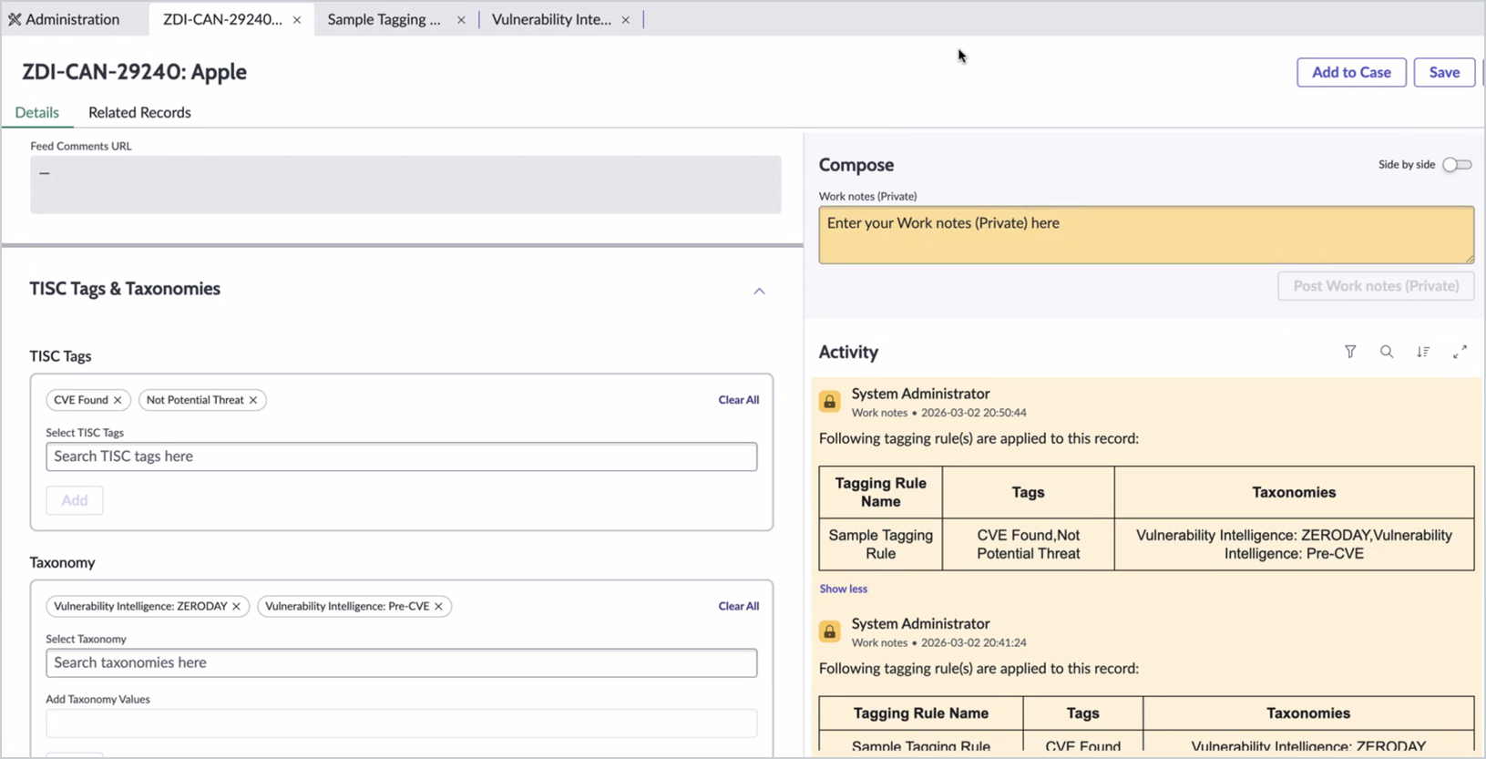 TISC Tagging Rules - Activity Stream
