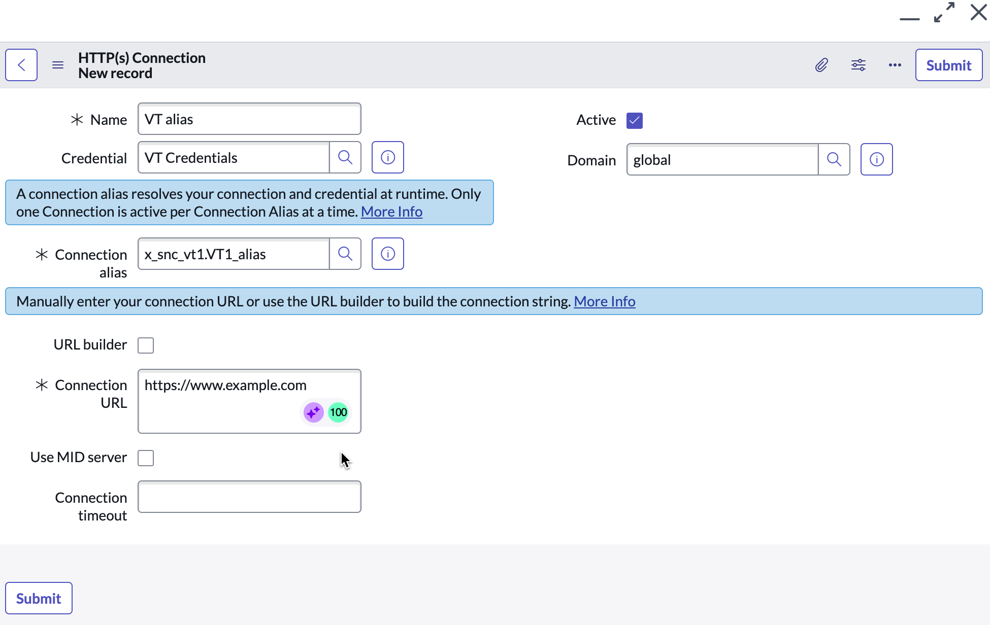 HTTP connection details.