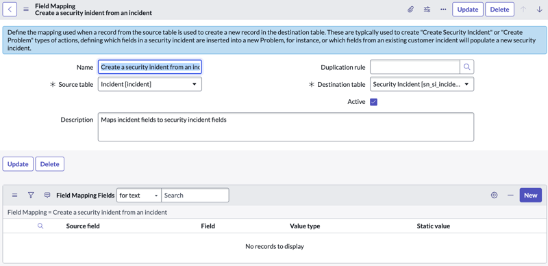 Field Mapping form