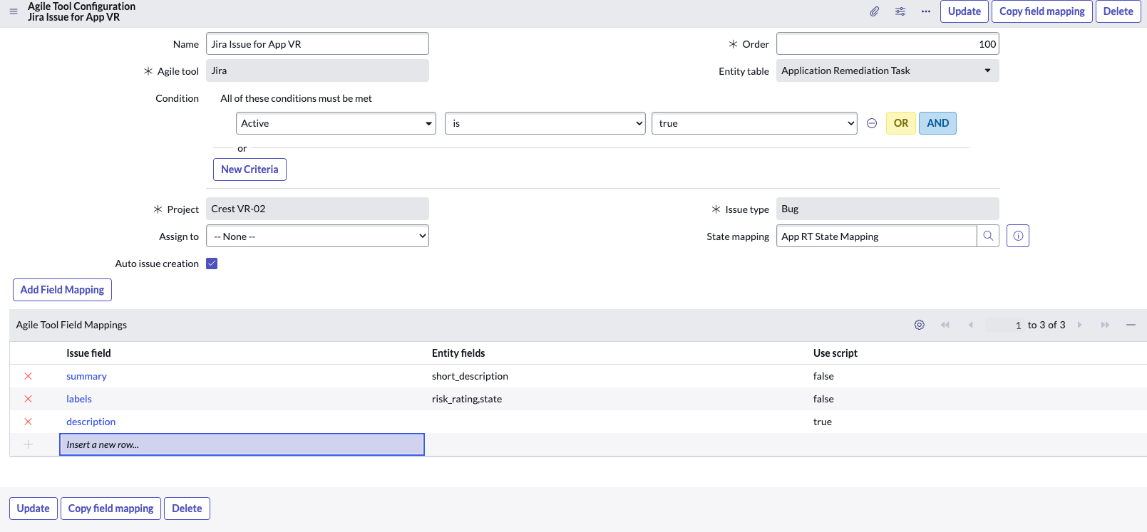 Agile tool configuration form-sample
