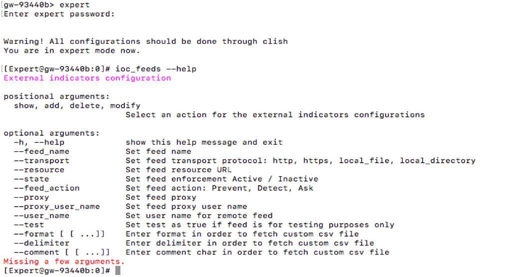 Commands available on the Check Point Gateway