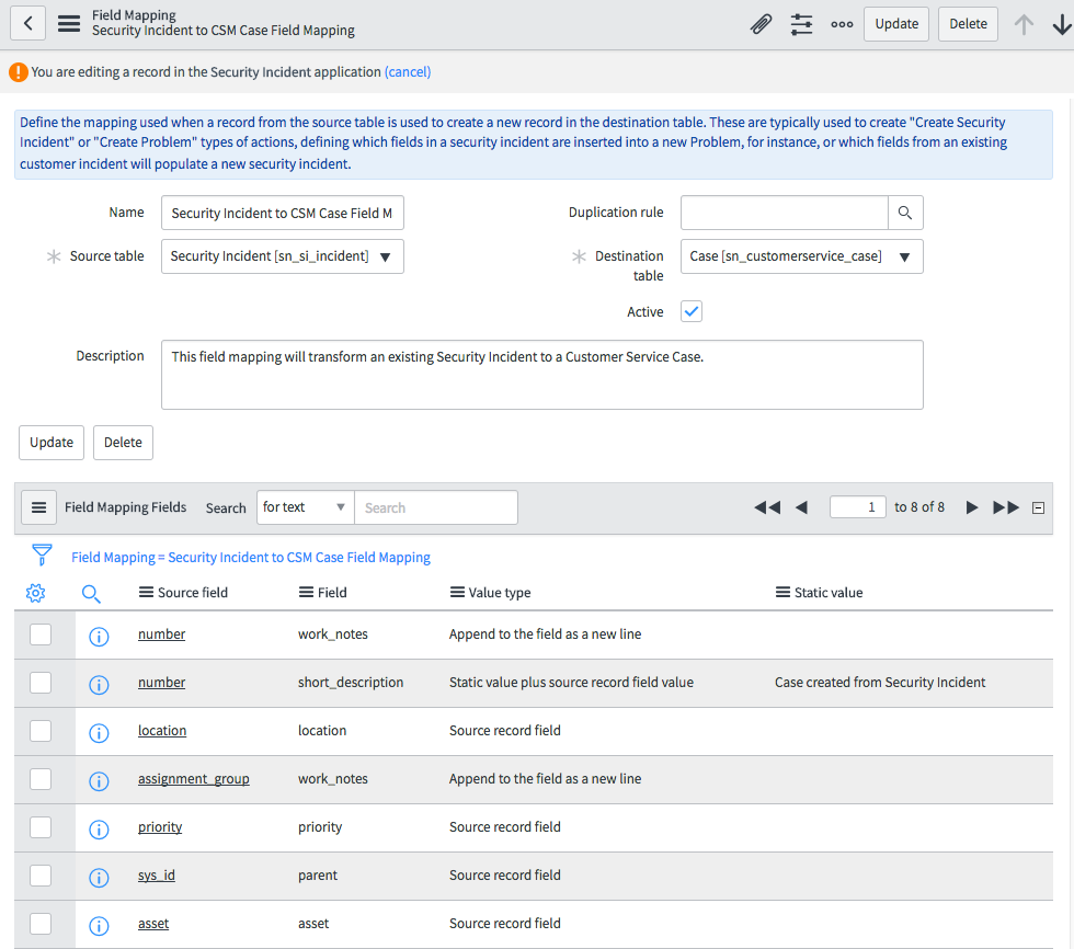 Default security incident to Case Management case