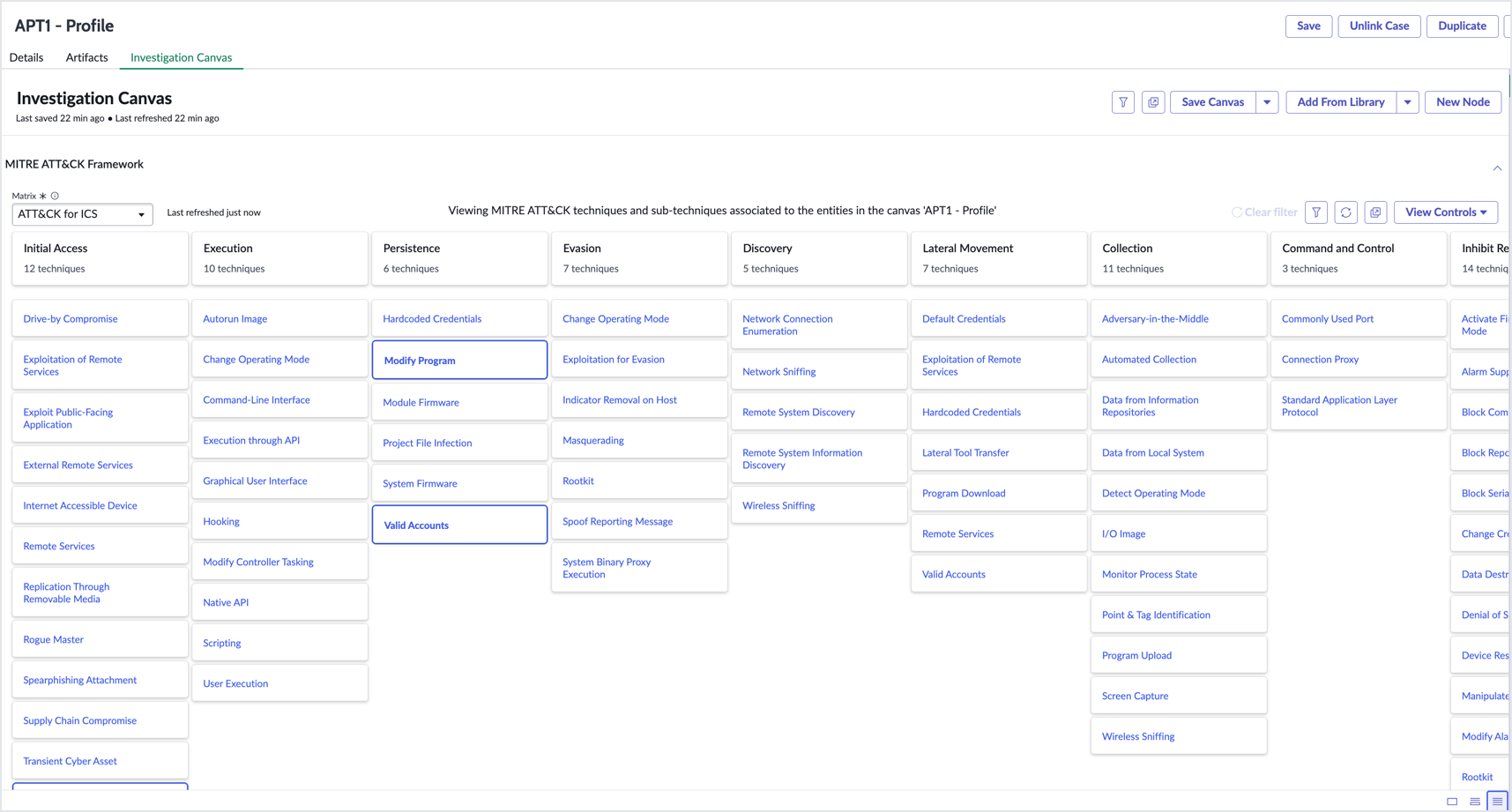 Investigation Canvas MITRE Framework.