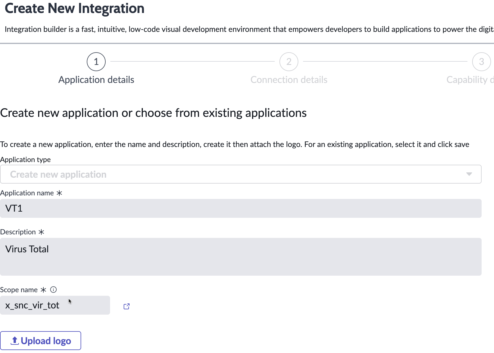 Add application details screen