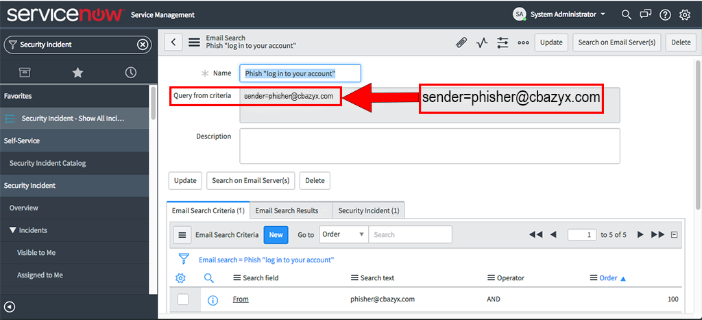 Email Search record