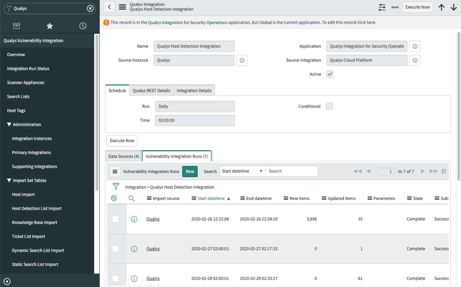 Qualys integration run record