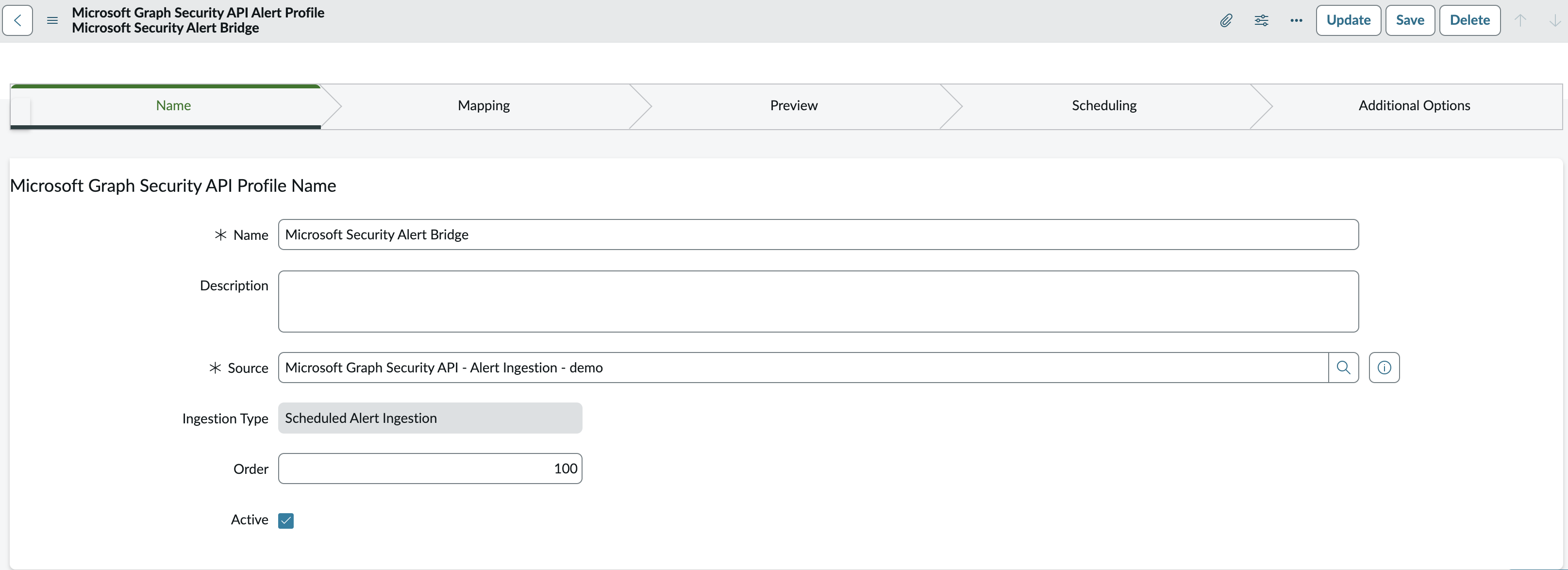 Microsoft Graph Security API: create profile name