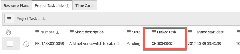 Screenshot für Aufgabe mit verknüpftem Change