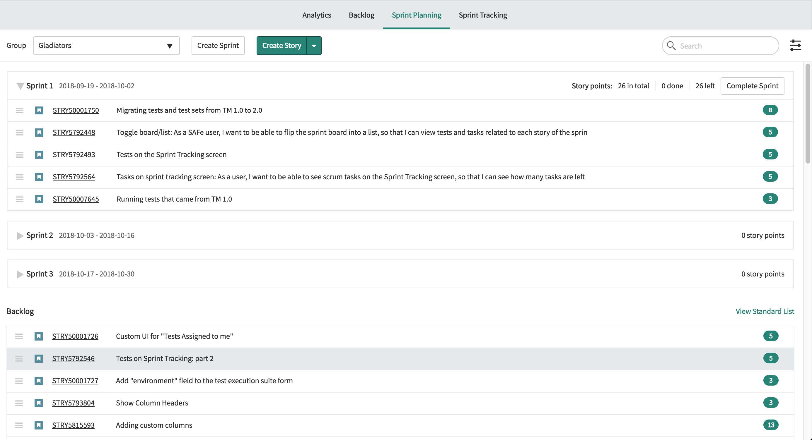 Registerkarte „Sprint-Planung“ in Agile Development&nbsp;2.0