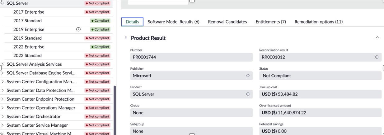 Product Results and related lists for SQL Server